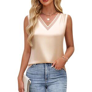 Women's Silk V Neck Sleeveless Blouse Business Casual Summer Tank Top